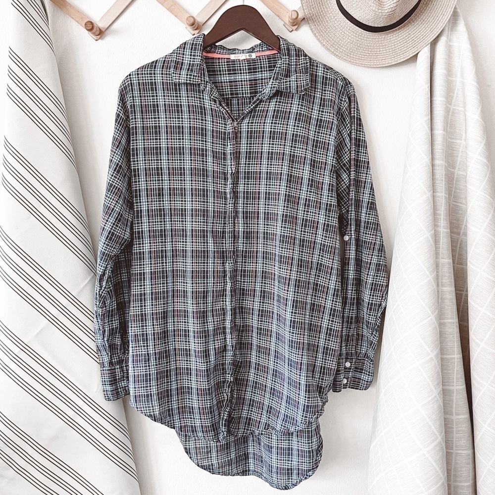 Anthropologie Sundry Plaid Button Down Top
